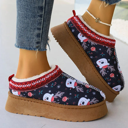 Cozy winter ankle boots featuring festive Christmas prints and plush lining for women