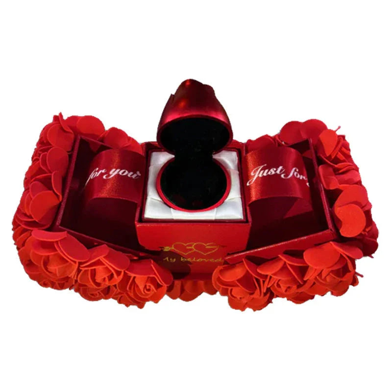 Eternal Rose Jewelry Gift Set with handmade preserved roses, crystal pendant necklace, and elegant presentation box