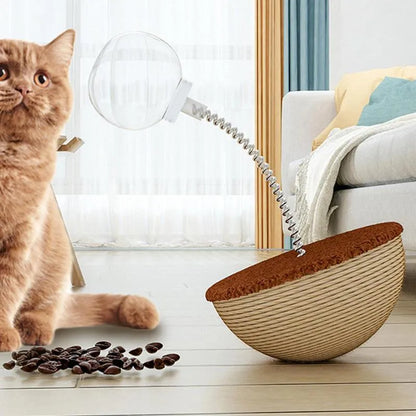 Auto-balancing cat interactive feeder toy in three types: tumbler teaser large, trumpet, and leaking food ball