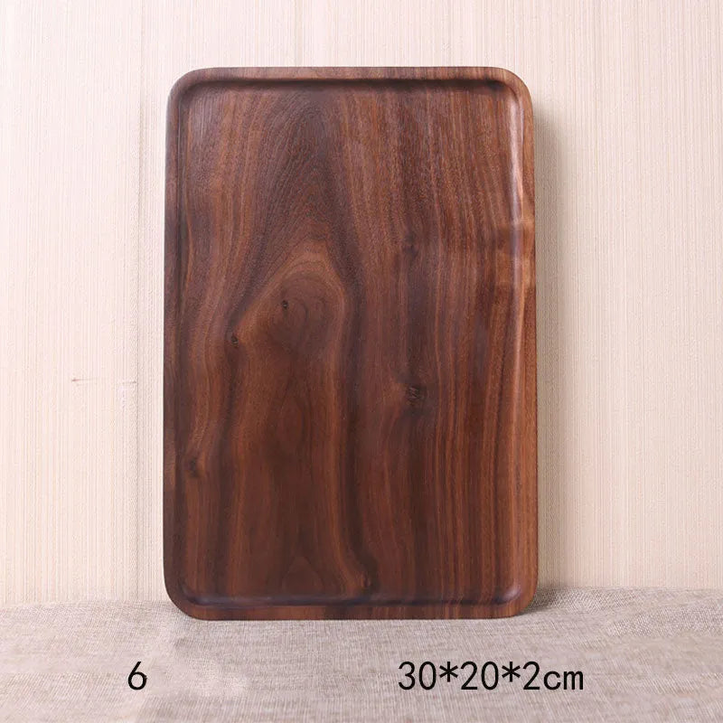 Japanese style black walnut wooden rectangular dinner plate with hand-painted plain surface