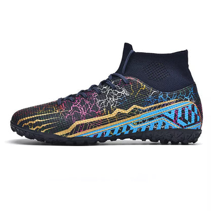 Youth high-top spike turf football shoes in various colours, sizes 35-47