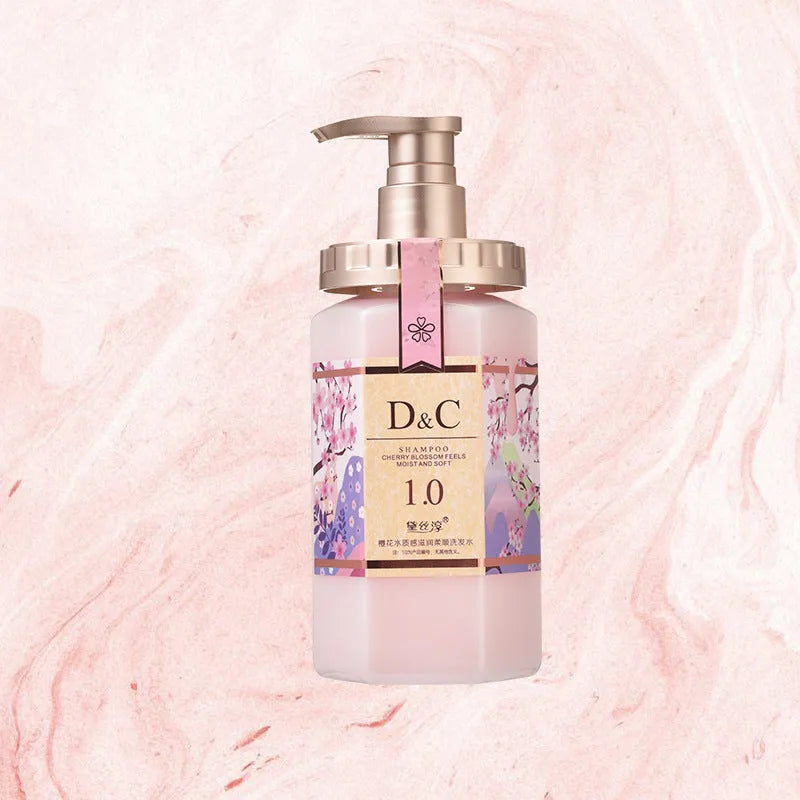 Cherry blossom shampoo, hair mask, and shower gel wash suite set with 500ml bottle.
