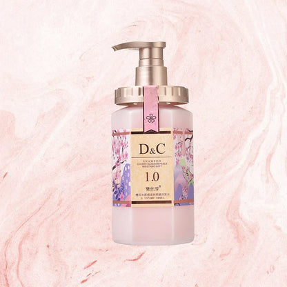 Cherry blossom shampoo, hair mask, and shower gel wash suite set with 500ml bottle.