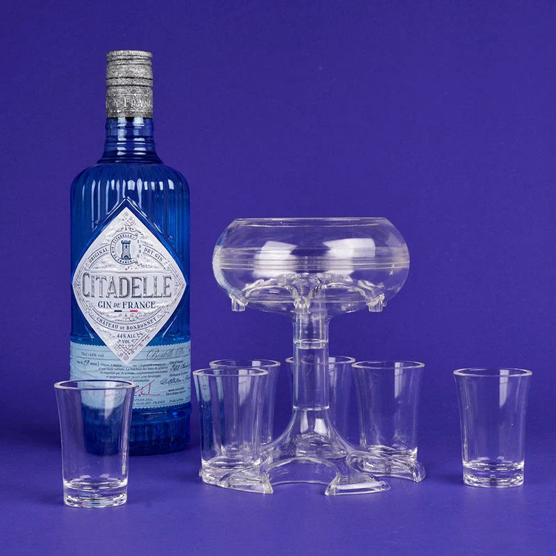 6-shot glass dispenser holder with 6 cups for neat party serving