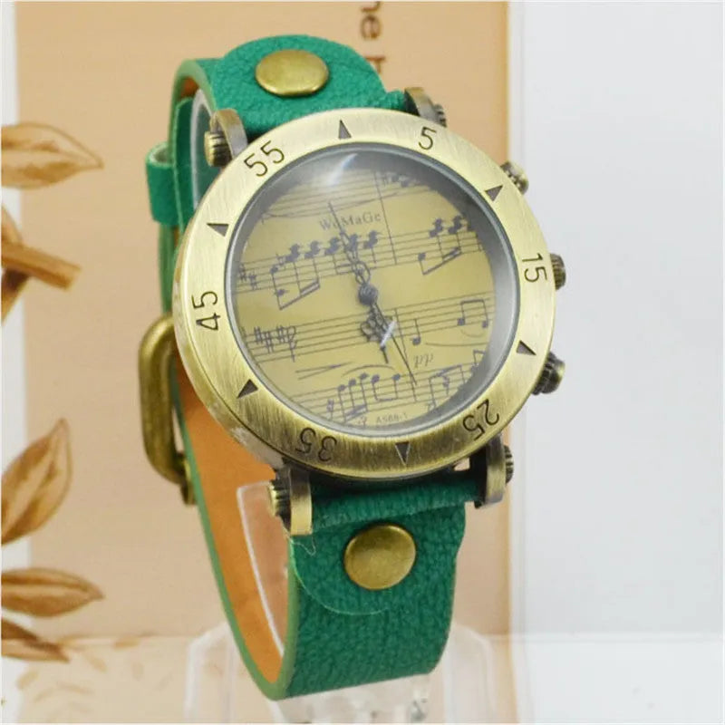 Men's fashion watch with music note symbol on dial, shown in multiple colour options.