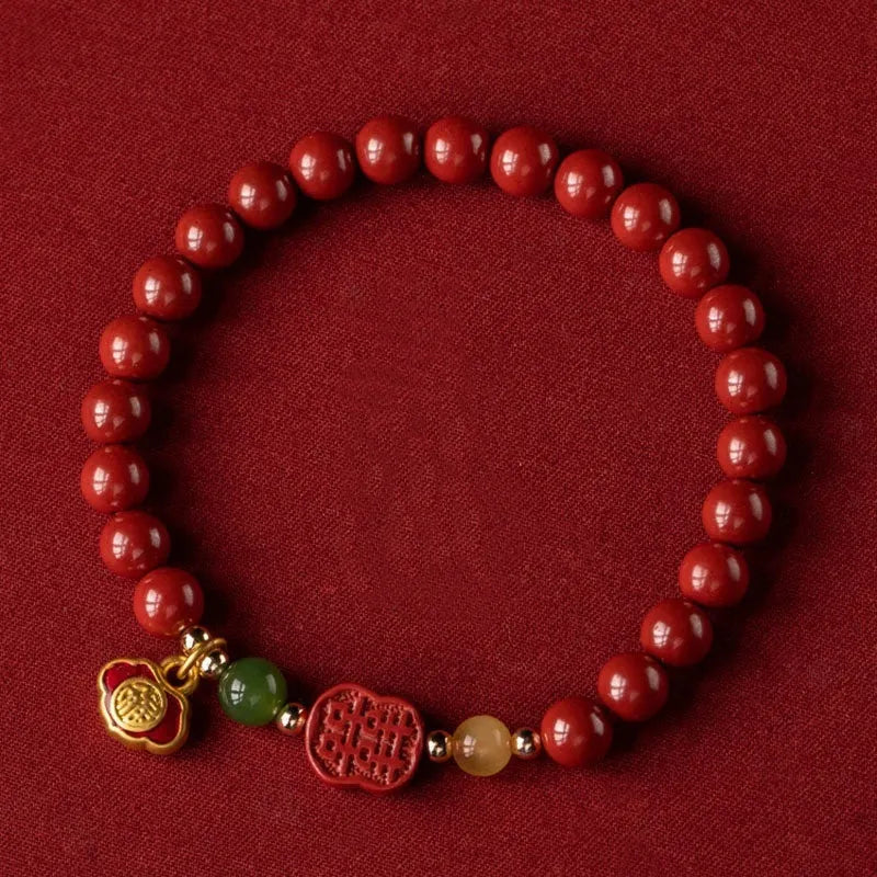 Emperor sandstone bracelet with fu character charm in New Chinese style