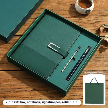 A5 soft PU leather notebook in Business Brown colour, showing thick wood-free paper inside.