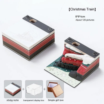 3D carved sticky notes with Christmas train paper art design