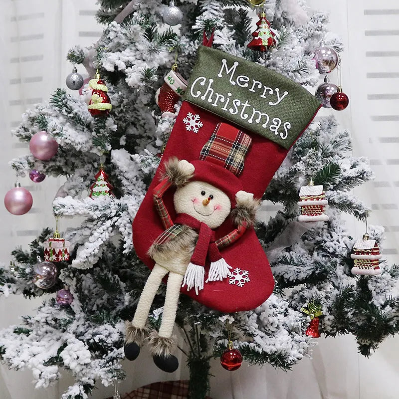 Christmas stockings set with Santa, Snowman, Reindeer designs, 46.5cm long, non-woven fabric