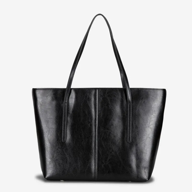 Genuine leather women's shoulder bag in retro style with multiple internal compartments and slit outer pocket