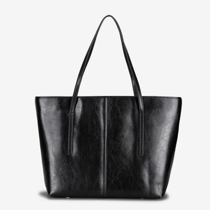 Genuine leather women's shoulder bag in retro style with multiple internal compartments and slit outer pocket