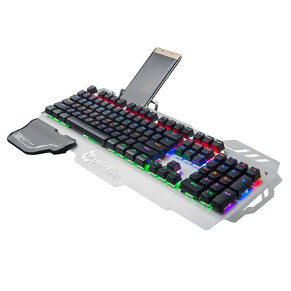 Silver metal gaming keyboard wrist rest with integrated wrist splint showing 55cm length
