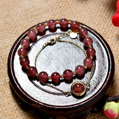 Double-layer women's bracelet with lucky beads and colourful crystals in gold-toned setting