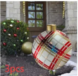 Large 60cm inflatable PVC Christmas decoration ball in bright colours for outdoor garden or tree display.