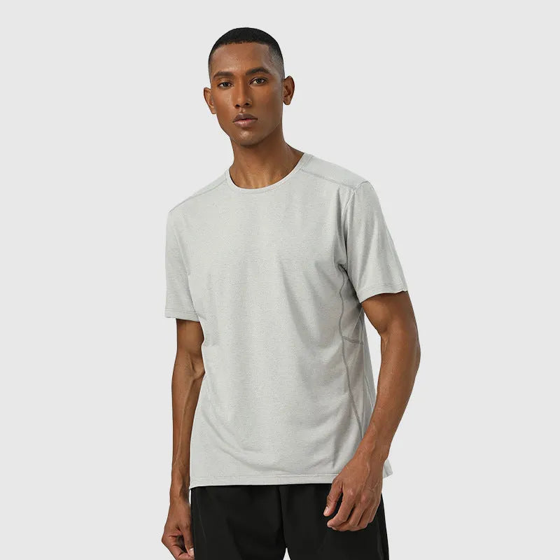 Men's lightweight polyester short sleeve shirt in dark grey with reflective elements for summer sports