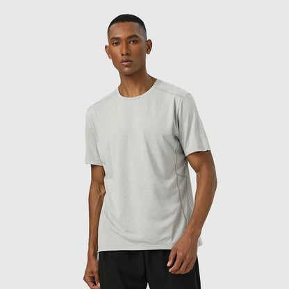 Men's lightweight polyester short sleeve shirt in dark grey with reflective elements for summer sports