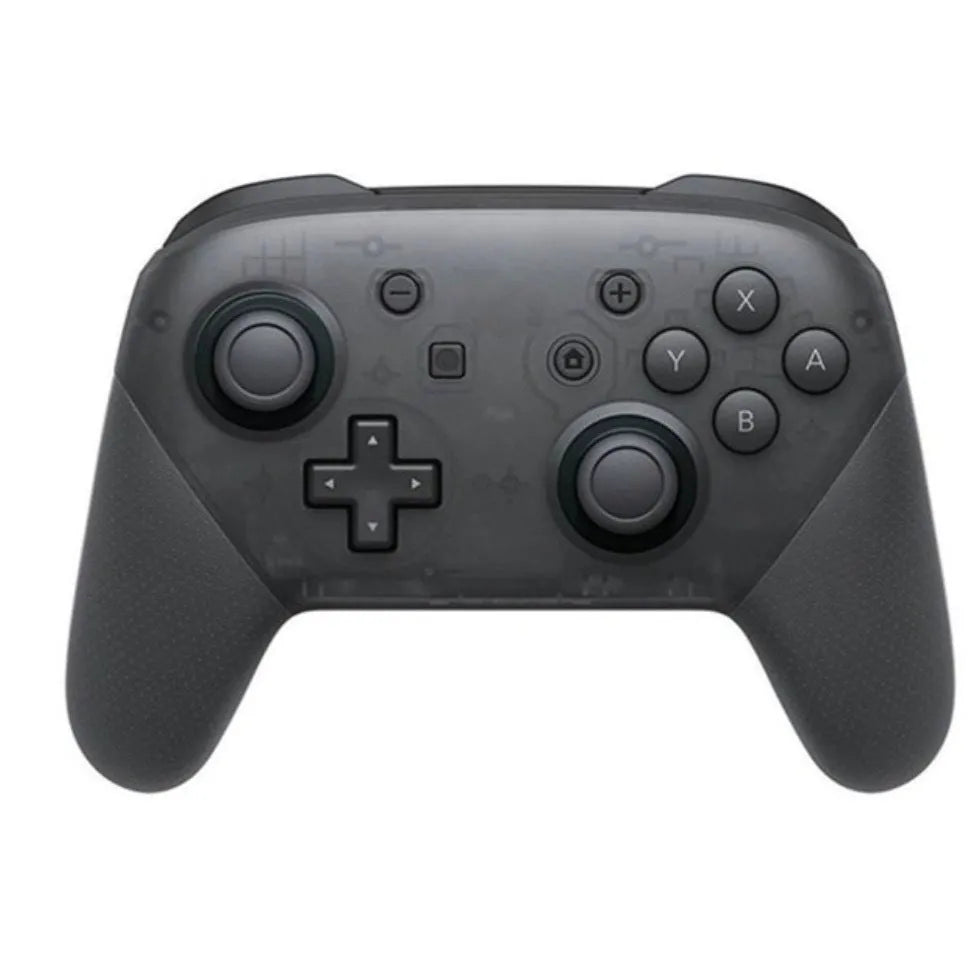 Wireless Nintendo Switch Pro controller in black, white, or blue with analogue sticks and action buttons.