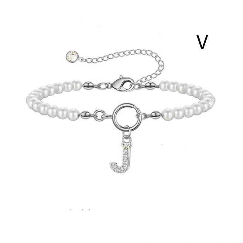 2024 Fashion Toggle Clasp Initial Bracelet with 6mm Pearl