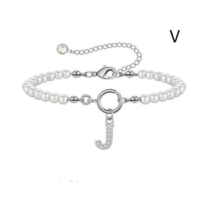 2024 Fashion Toggle Clasp Initial Bracelet with 6mm Pearl