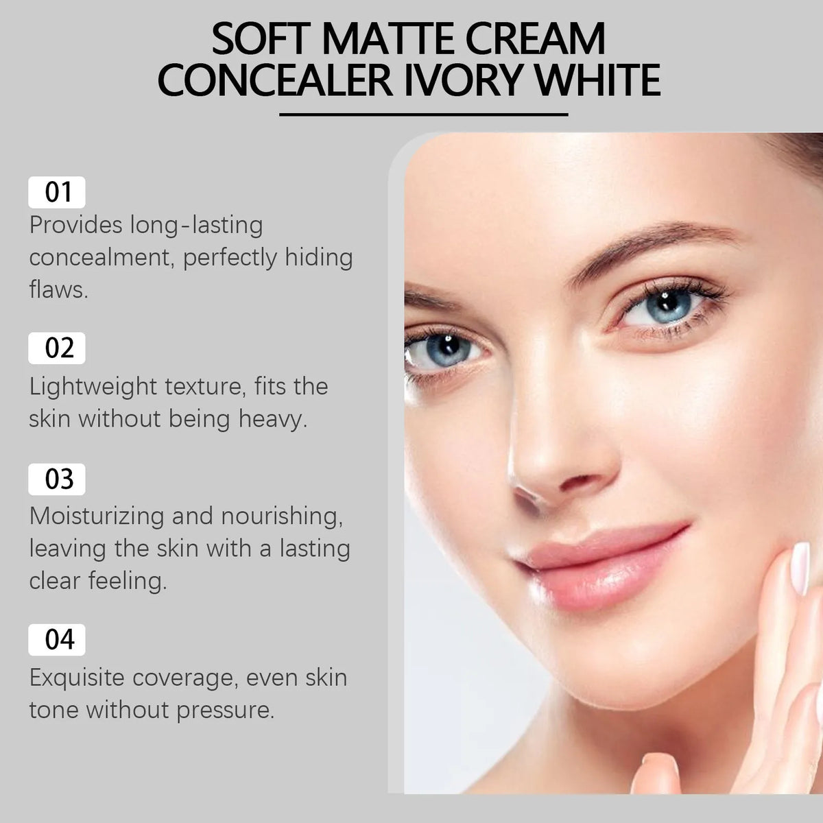 Soft matte cream concealer compact in Ivory White shade with air cushion applicator.