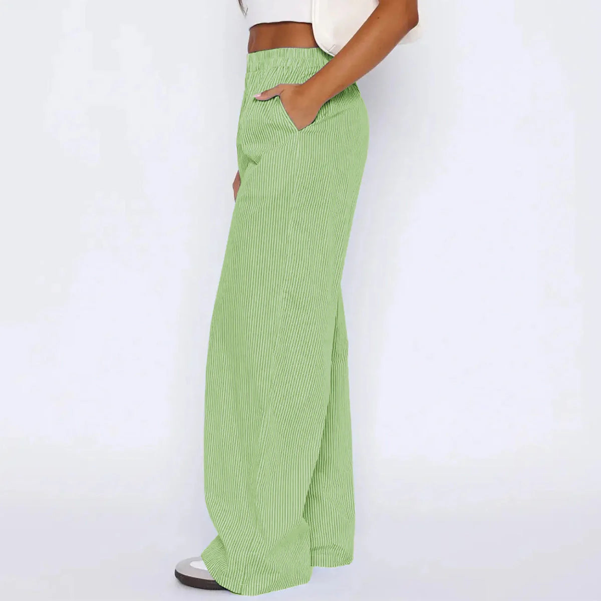 Stylish women's striped high waist wide leg trousers with pockets in various colors