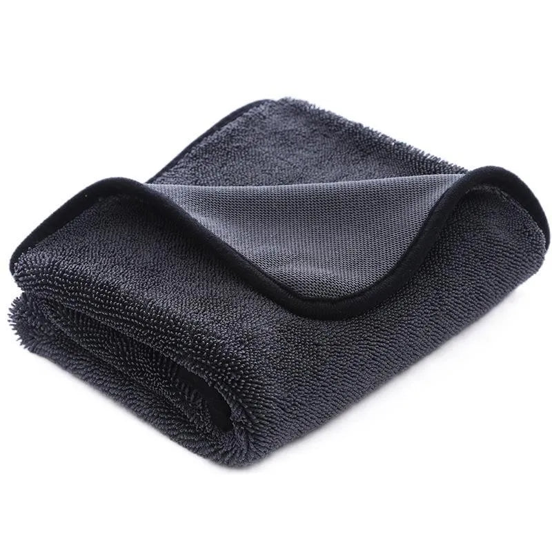 Small braid twisted grey car cleaning towel with red edge trim for automotive glass washing