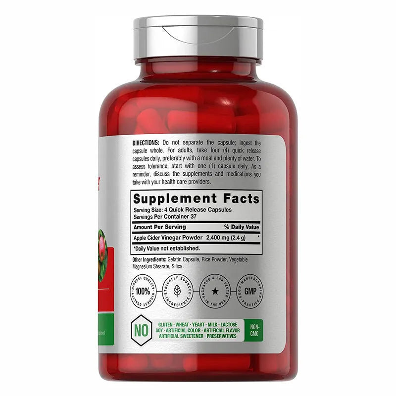 Health vinegar capsules with apple cider vinegar in convenient tablet form, 150 tablets per bottle for general use, food supplement packaging with standard manufacturing process