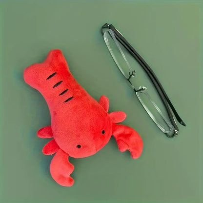 Red crab lobster shaped squeaky stuffed dog toy for small and medium breeds on a white background.