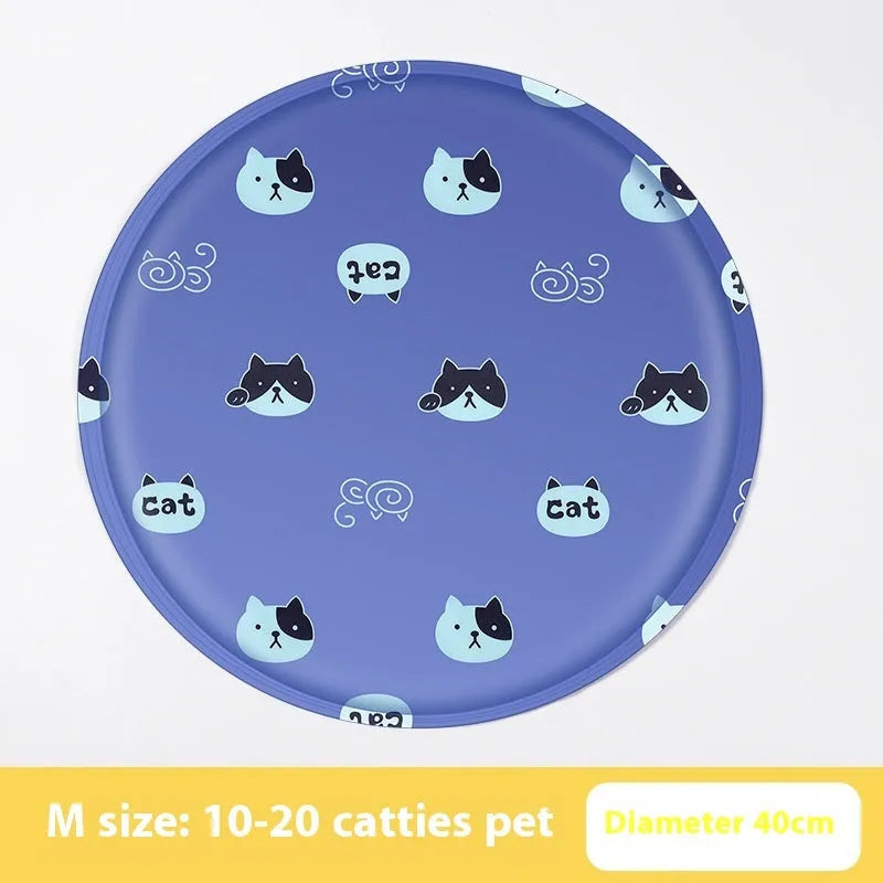 Round pet cooling mat with cartoon designs in 40cm and 50cm sizes for dogs