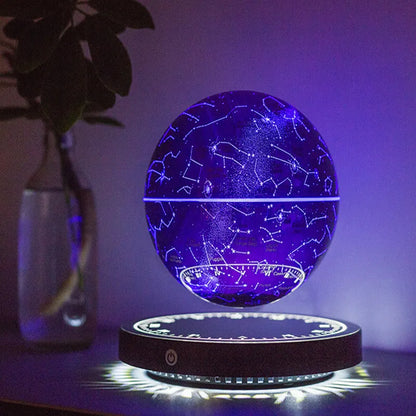 Black maglev moon lamp with floating star ball design, USB-powered modern minimalist bedside table light