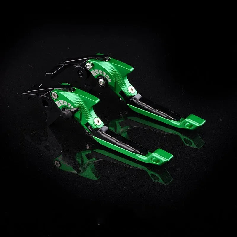 Pair of anodised metal bicycle brake horn handle levers with adjustable reach, shown in a two-tone colour finish.
