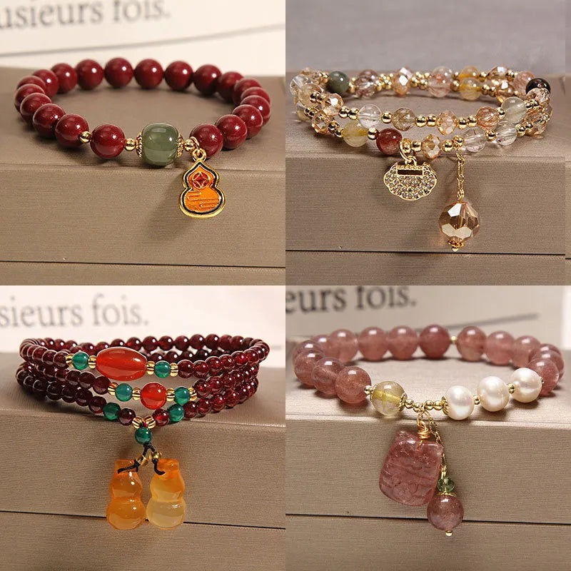 Korean-style multi-layer crystal bracelet for women with natural garnet and various gemstone pendants
