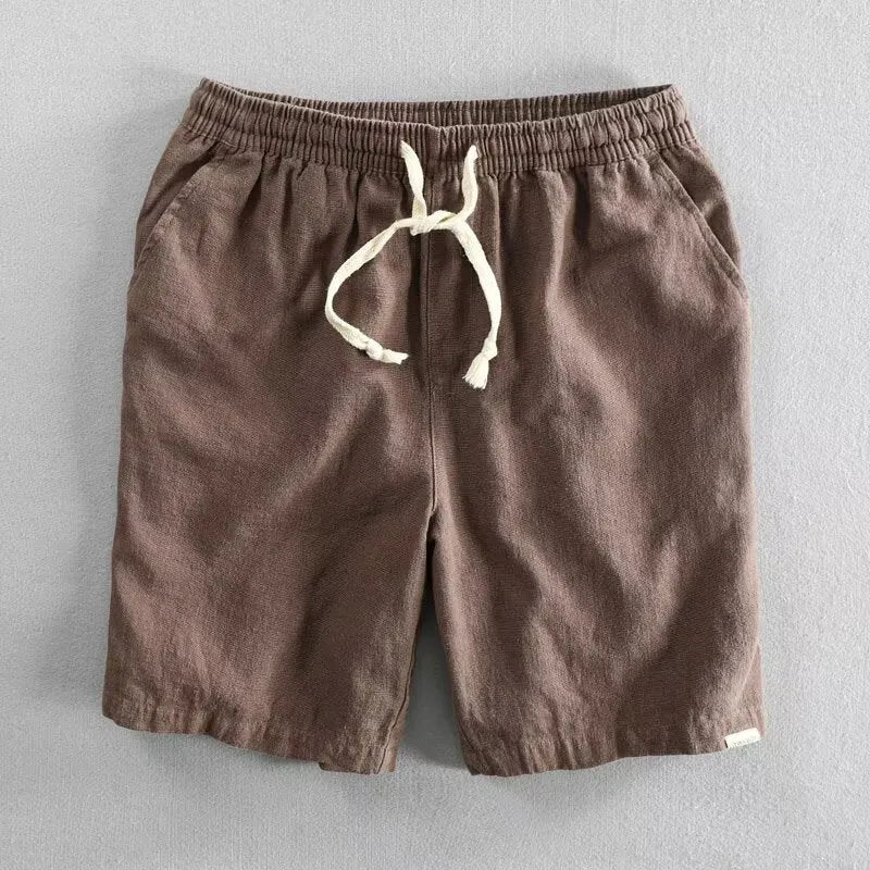 Ramie cotton linen casual shorts in straight type fifth pants length design with micro elasticity