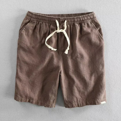 Ramie cotton linen casual shorts in straight type fifth pants length design with micro elasticity