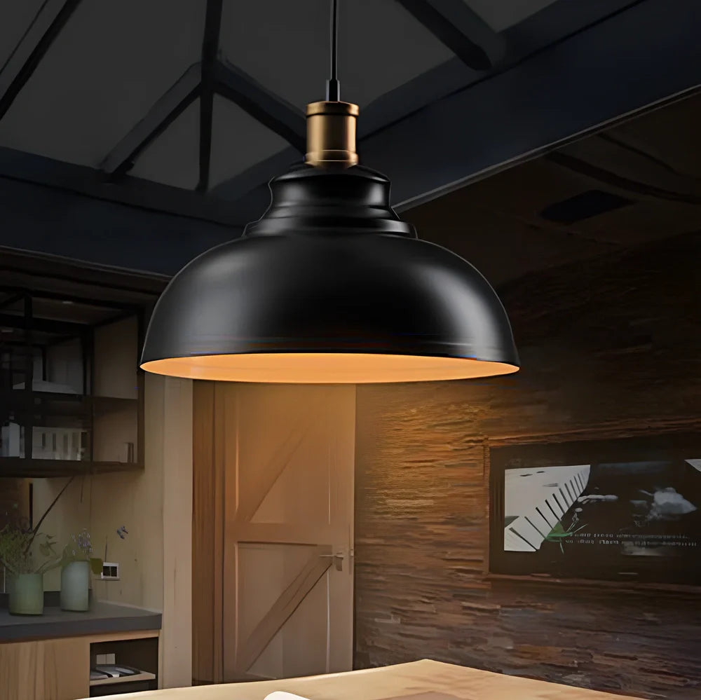 Industrial pendant light with 29cm iron shade and adjustable cord for kitchen island installation