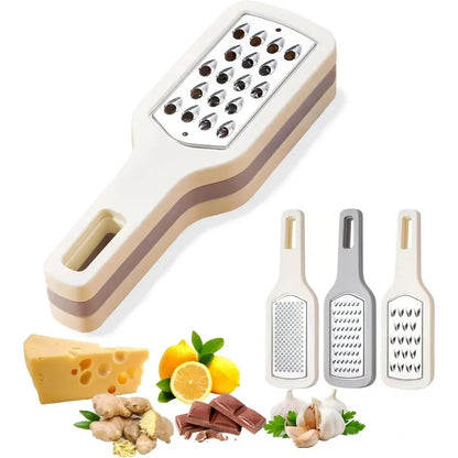 3-in-1 stainless steel cheese and vegetable grater with non-slip handle