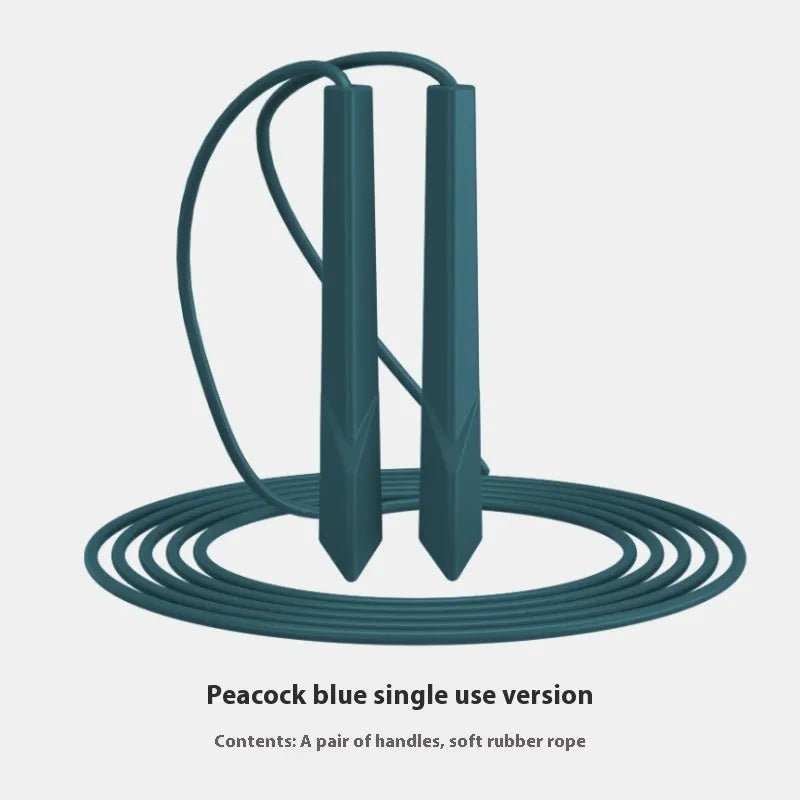 A blue plastic-handled skipping rope on a grey background, showing its 2.8-metre PVC cord length.