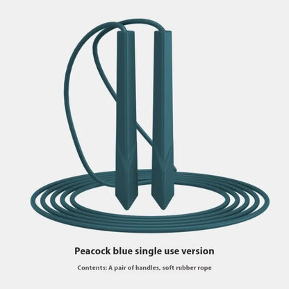 A blue plastic-handled skipping rope on a grey background, showing its 2.8-metre PVC cord length.