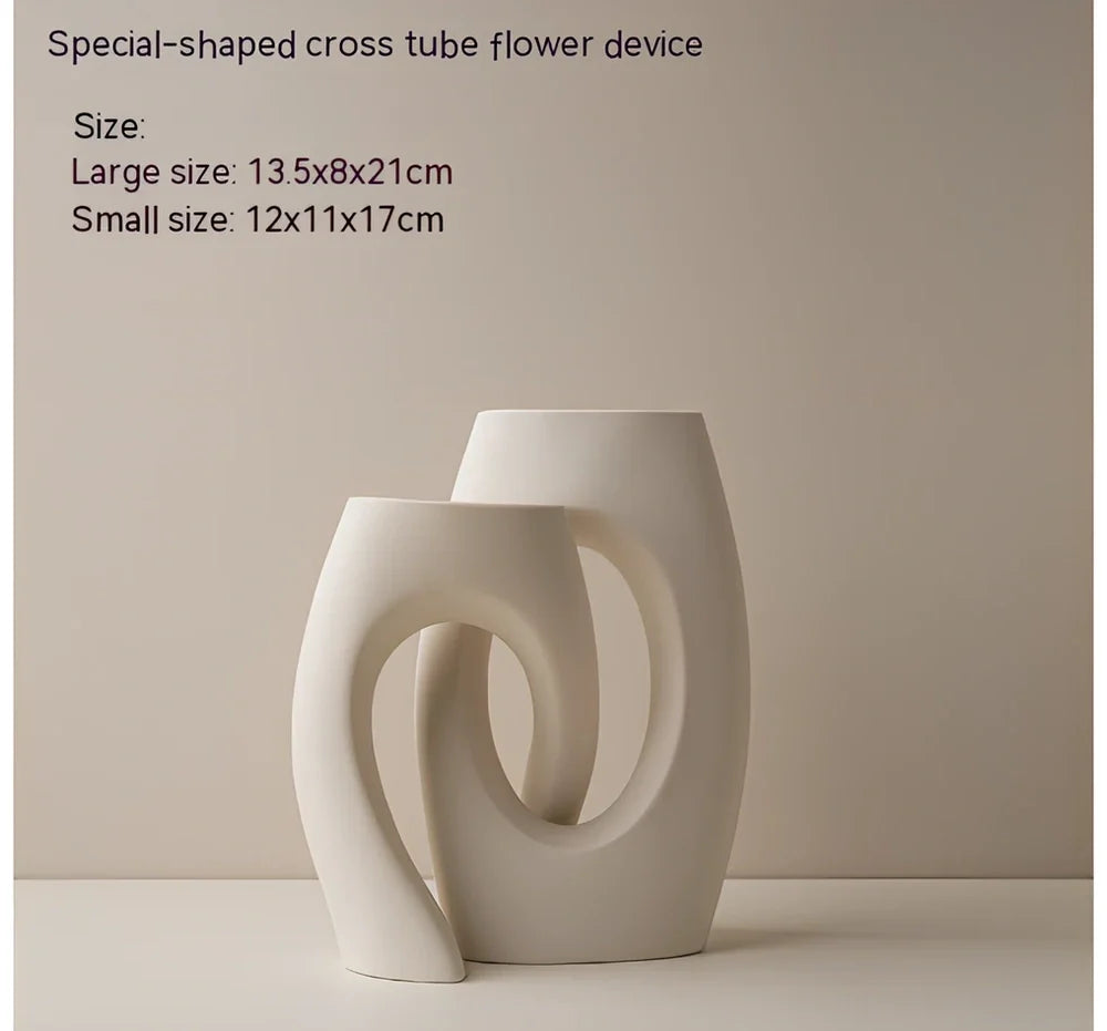 Handmade white medium ceramic circle vase second generation, 18.2cm height with polished glaze for modern decor