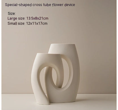 Handmade white medium ceramic circle vase second generation, 18.2cm height with polished glaze for modern decor