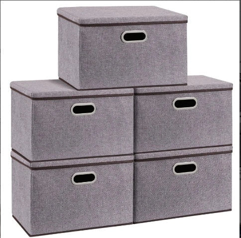 Large folding storage box set in grey, made from cotton linen and non-woven fabric