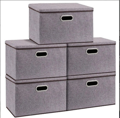 Large folding storage box set in grey, made from cotton linen and non-woven fabric