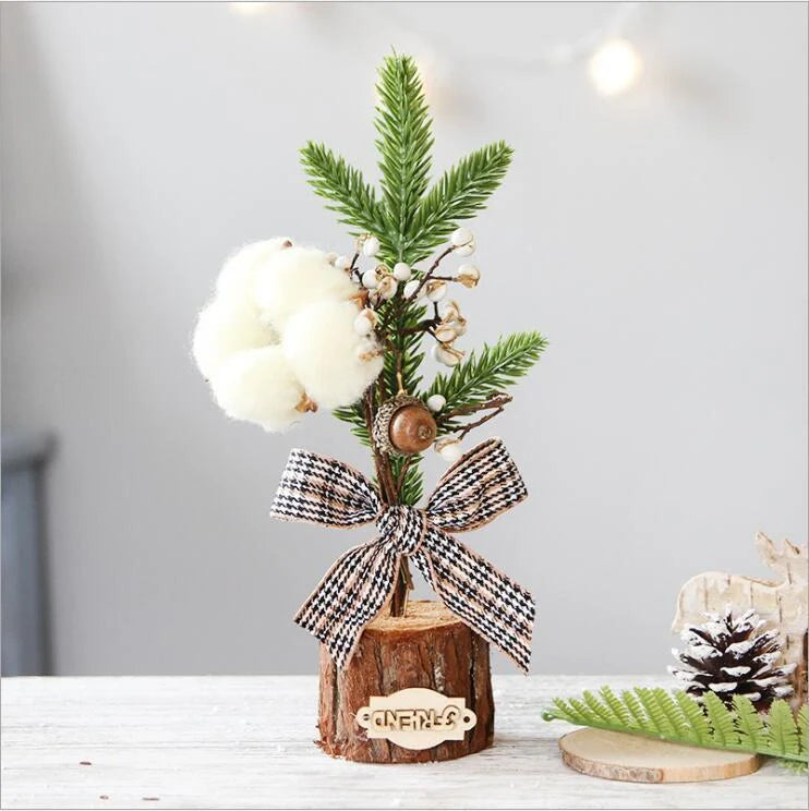 Mini artificial Christmas tree with red berries and snow flocking, 25cm