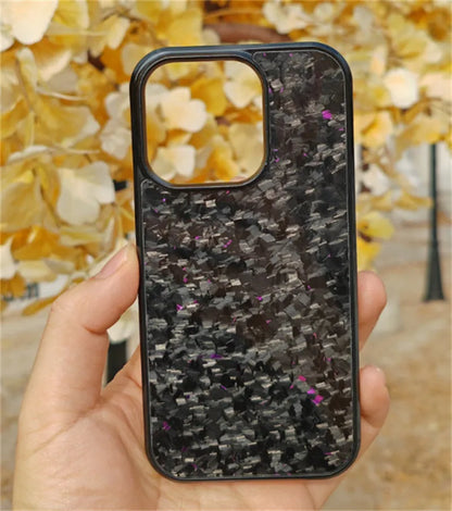Magnetic plastic phone case for iPhone 12-15 in seven colours including Classic Carbon and Forged Blue.