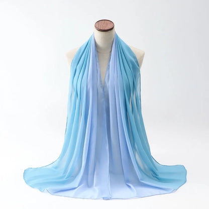 Long chiffon scarf for women in various colours, showing lightweight fabric and 175cm length