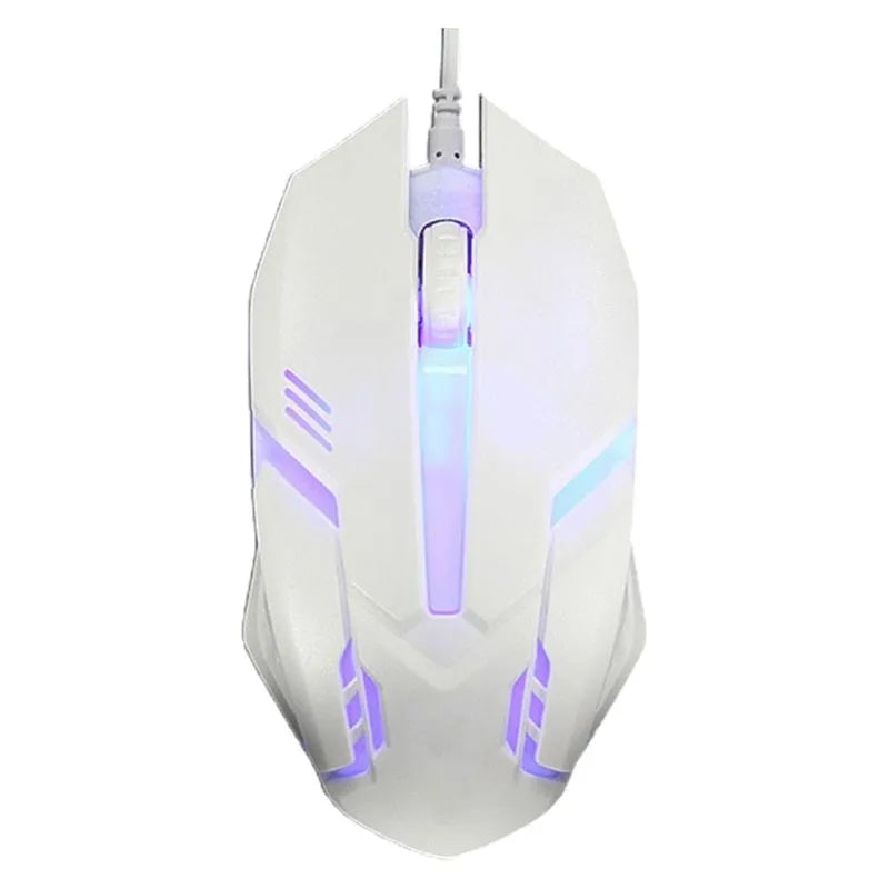 Black and white wired USB mouse with LED lighting and 1.3 metre cable