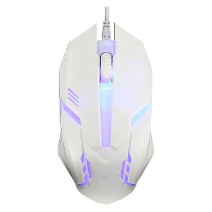 Black and white wired USB mouse with LED lighting and 1.3 metre cable