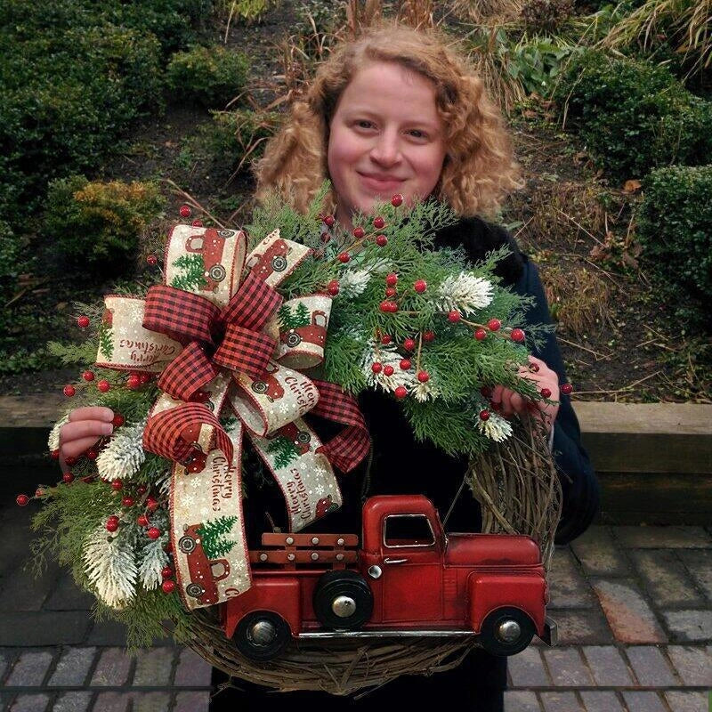 Christmas wooden garland with red truck and pumpkin design