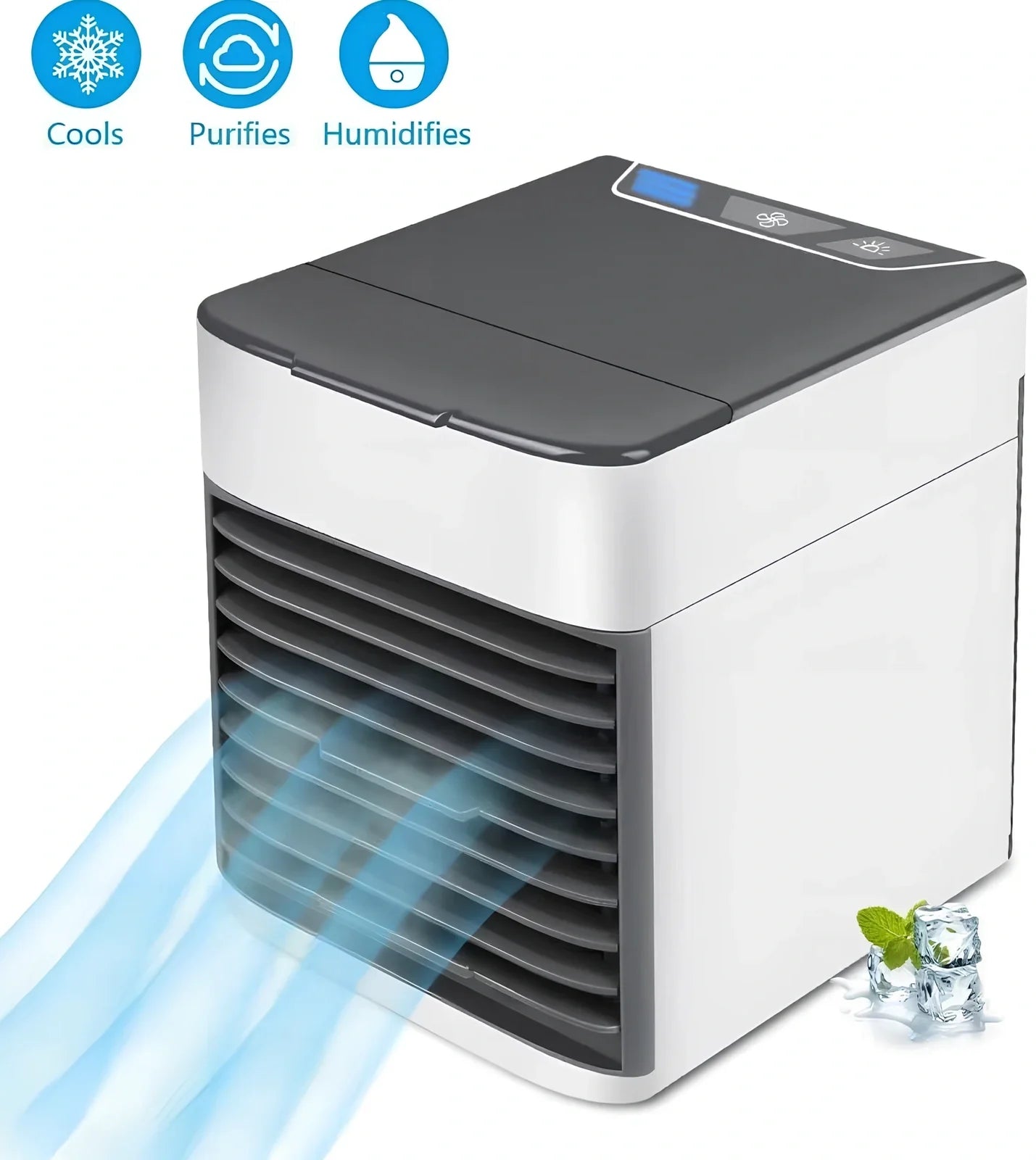 USB portable desktop air conditioner fan with humidifier and 7-color lighting