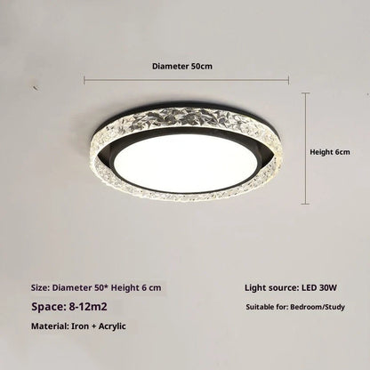 Circular 50cm bedroom ceiling lamp with Nordic design in black, gold, or white finish options